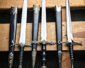 13.5" Father's Day Gift for Dad, 3 Piece Medieval Dagger Set with Sheaths, Fantasy Collector Display, Unique Gift for Him