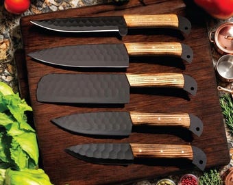 Hand Forged Chef Knife Set, 5 Piece Kitchen Collection, Premium Cooking Tools for Home Chefs with Leather Roll Kit