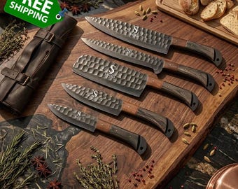 Personalized Chef Knife Set,  5 Piece Custom Engraved Kitchen Knives, Gift for Dad, Wedding Present, Anniversary Gift
