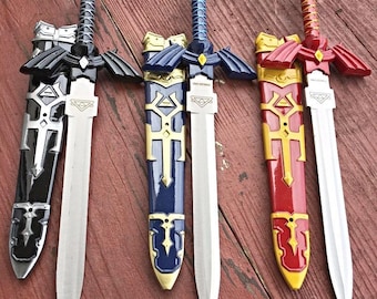 3pc Legend of Zelda Master Sword Set - Hylian Dagger with Scabbard - Hyrule Ocarina of Time Fantasy Blade - Gamer Gift & Desk Decor Display
