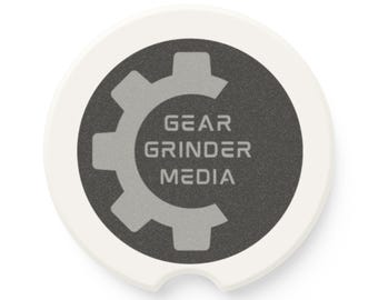 Gear Grinder Media Soapstone Car Coaster | Industrial Logo Absorbent Disc