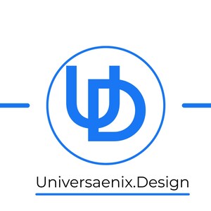 May include: A logo featuring the intertwined letters "UD" in blue within a blue circle, with the text "Universaenix.Design" below. Two horizontal blue lines flank the logo on a white background.