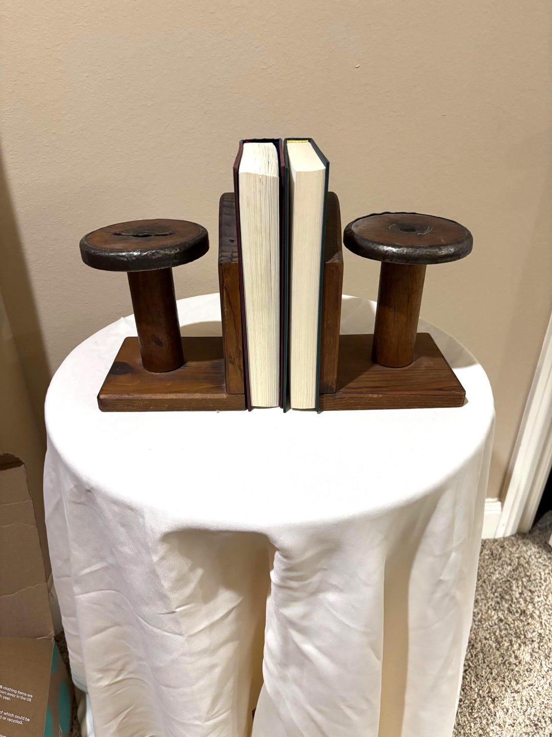 Vintage Industrial Wooden Spool Bookends, Set of 2, Felt on Bottom - Etsy