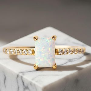 Baguette Cut Opal Eternity Band Ring Yellow Gold Promise Ring Anniversary Gift