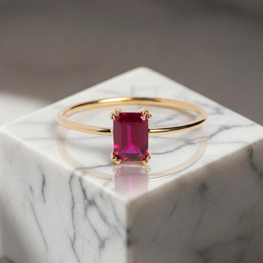 Very Pretty Ruby Pretty Emerald Cut Ruby Ring 14k Yellow-gold Minimalist Engagement Ring ...