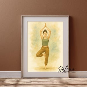 Yoga Tree Pose Print: Watercolor Meditation Room Art (Digital Download)
