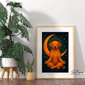 Zen Golden Retriever Meditation Art Print: Boho Yoga Dog Poster (Digital Download)