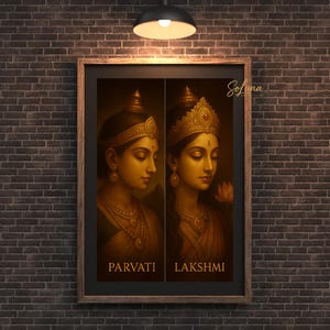 Parvati & Lakshmi Art Print: Hindu Goddesses, Spiritual Decor (Digital Download