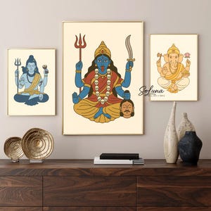 Hindu Deities Wall Art Set | Shiva Ganesha Kali Digital Prints | Indian God Spiritual Home Decor | Instant Download