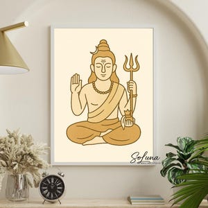 Shiva Minimalist Art: Hindu God Golden Line Print (Digital Download)