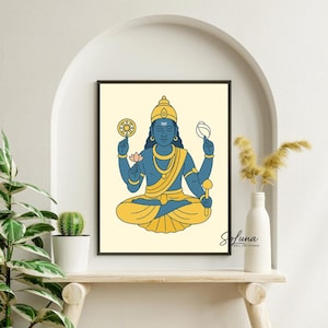 Lord Vishnu Wall Art, Hindu God Printable, Minimalist Indian Deity Illustration, Spiritual Home Decor Digital Download, 2:3 Ratio