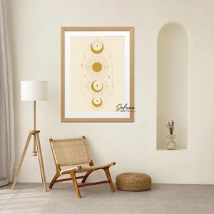 Boho Moon Phase Wall Art | Minimalist Sun and Moon Digital Print | Celestial Gold Decor | 2:3 Ratio | Instant Download