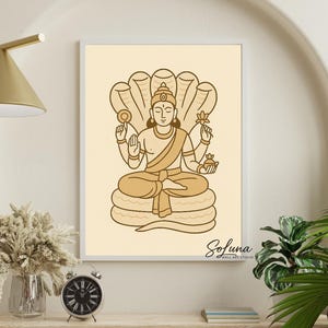 Vishnu Wall Art Digital Download, Hindu Deity Poster, Minimalist Indian God Print, Yoga Meditation Room Decor, Spiritual Artwork