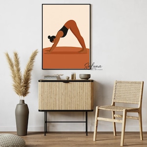 Yoga Wall Art Digital Download, Downward Dog Pose Print, Minimalist Fitness Poster, Meditation Home Decor, Modern Yoga Line Art