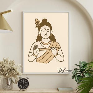 Krishna Wall Art Digital Download, Hindu God Poster, Indian Deity Print, Minimalist Spiritual Decor, Yoga Meditation Room Artwork
