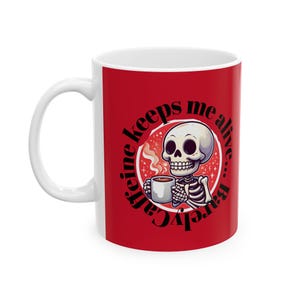 Whimsical Coffee Mug: Funny Caffeine Lover Gift, Red Design