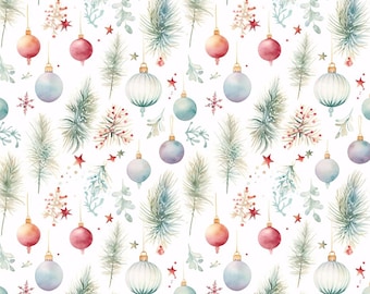 Faded Watercolor Christmas Pattern Fabric - 100% Cotton - 55 inches wide - Sold by half yards - DIY Fabric