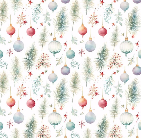 Faded Watercolor Christmas Pattern Fabric - 100% Cotton - 55 inches wide - Sold by half yards - DIY Fabric