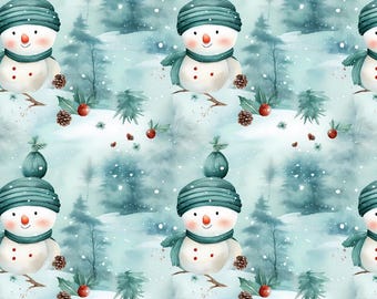 Tecido com estampa de boneco de neve de inverno - 100% algodão - 140 cm de largura - Vendido por meio metro - Tecido para projetos DIY