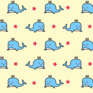 Cute Blue Whale Pattern Cotton Fabric - 100% Cotton - 55 inches wide - Sold by half yards - DIY Fabric