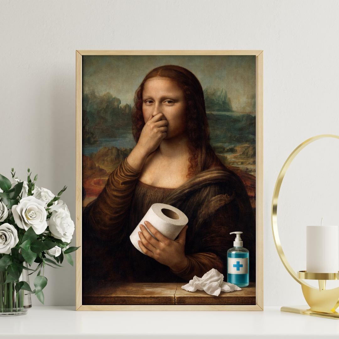 Funny Bathroom Wall Art – Mona Lisa Toilet Paper Art Print, Humorous ...