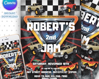 Monster Truck Birthday Invitation, Monster Jam Birthday Invitation, Editable Canva Template, Boys Birthday Invite, Monster Jam Party