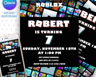 Roblox-Einladung, Kids Roblox Evite, Gamer Party Evite, Jungen-Geburtstags-Roblox-Einladung, Roblox-Geburtstag, bearbeitbare Canva-Vorlage, Download
