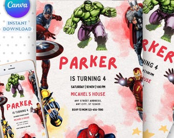 Editable Superheroes Birthday Invitation, Superhero Birthday Invite, Printable Avengers Superhero Invitation Card, Avengers Birthday Party