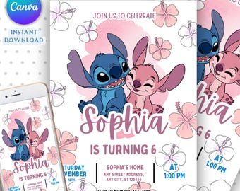 Modello di invito per festa di compleanno Stitch modificabile, invito di compleanno a fumetti, invito per festa di compleanno Stitch in piscina, invito di compleanno Stitch