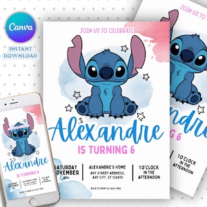 Stitch Editable Birthday Invitation Template, Printable Birthday Invitations, Digital Kids Party Invite, Digital Bday Card Invite, Stitch