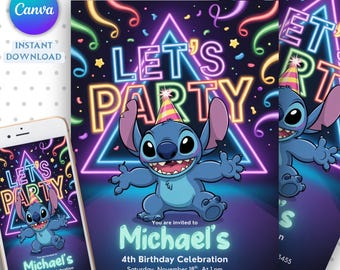 Stitch and Angel Birthday Invitation, Editable Stitch Birthday Invitation, Digital Party Invite, Stitch Birthday Party Invitation Printable