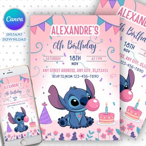 Stitch and Angel Birthday Invitation, Editable Stitch Birthday Invitation, Digital Party Invite, Stitch Birthday Party Invitation Printable