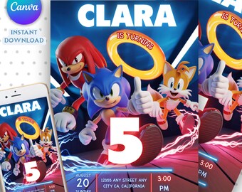 3 Faire-part d'anniversaire Sonic, Super Hedgehog Boys, faire-part de fête Super Sonic, Invitation de fête Super Sonic, modèle d'invitation Sonic modifiable, modèle Canva