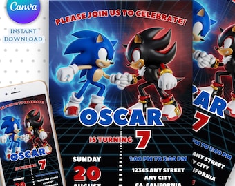 Sonic 3 Birthday Invitation, Super Sonic Party Invitation, Super Hedgehog Boys Party Invite, Editable Sonic Invite Template, Canva Template