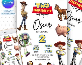 Modèle d'invitation d'anniversaire modifiable à l'infini et au-delà, invitations de fête d'anniversaire Toy Story, invitation numérique à une fête d'enfants