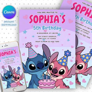 Stitch Editable Birthday Invitation Template, Printable Birthday Invitations, Digital Kids Party Invite, Digital Bday Card Invite, Stitch