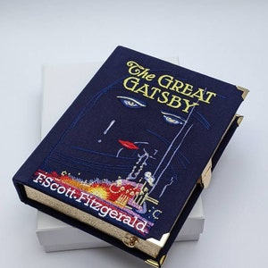 Bolso de mano bordado con forma de libro, tipo cartera de recuerdo, El Gran Gatsby