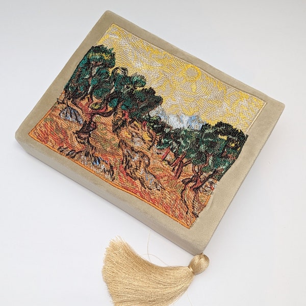 Embroidered Book Bag Clutch Purse Olive Trees by Van Gogh