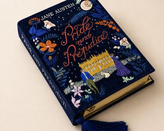 Custom Personalized Embroidered Wedding Book Bag Clutch Keepsake Box Pride and Prejudice - Jane Austen