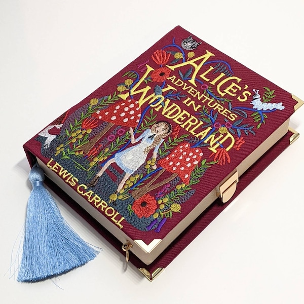 Embroidered Book Bag Clutch Purse Alice's Adventures in Wonderland (contemporary version)