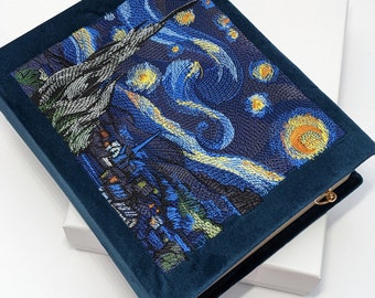 Borsa a libro ricamata Borsa pochette Notte stellata di Van Gogh