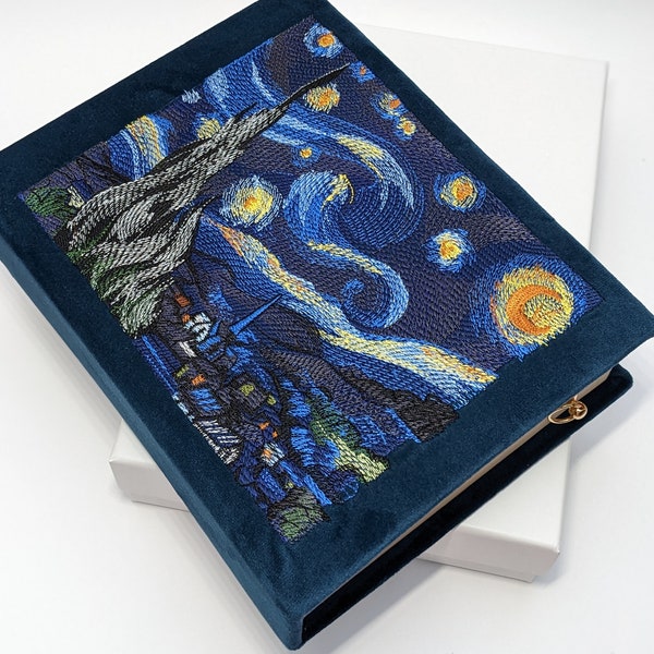 Embroidered Book Bag Clutch Purse Starry Night by Van Gogh