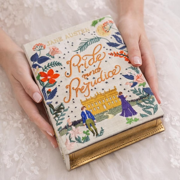 Bolso de mano bordado personalizado para boda, caja de recuerdo, Orgullo y prejuicio - Jane Austen