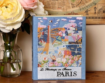 Custom Personalized Embroidered Wedding Book Bag Clutch Keepsake Box Paris France