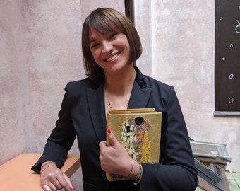 Personalisierte gestickte Hochzeit Buch Tasche Clutch Erinnerungsbox Klimt - Der Kuss