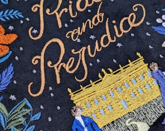 Custom Personalized Embroidered Wedding Book Bag Clutch Keepsake Box Pride and Prejudice