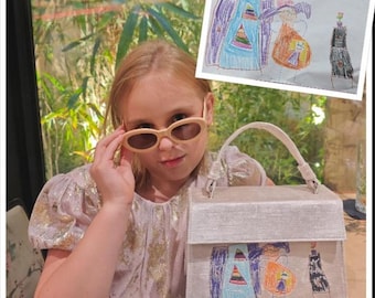 Borsa a mano o pochette personalizzata ricamata con il disegno del tuo bambino!