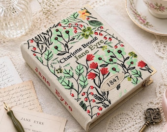 Custom Personalized Embroidered Wedding Book Bag Clutch Keepsake Box Jane Eyre - Charlotte Bronte