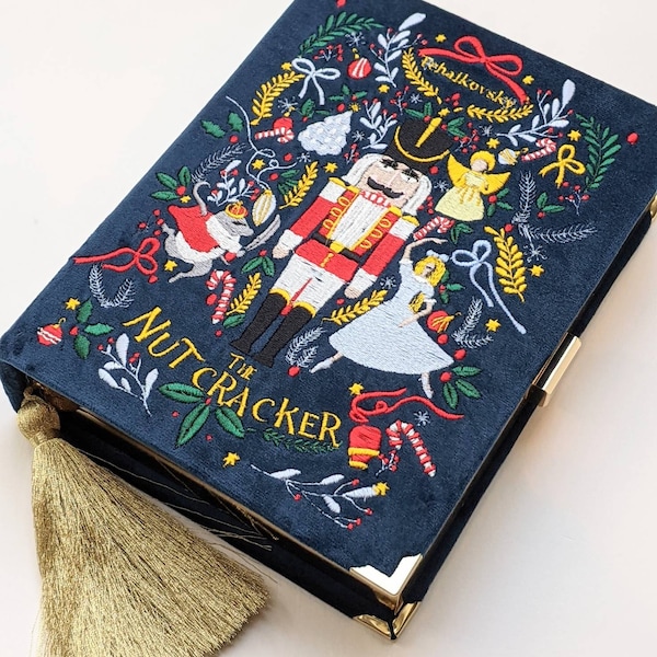Embroidered Book Bag Clutch Purse Nutcracker