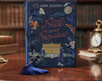 Custom Personalized Embroidered Wedding Book Bag Clutch Keepsake Box Pride and Prejudice - Jane Austen